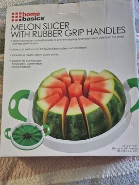 Home Basics Green and White Watermelon Slicer with Rubber Grip Handles